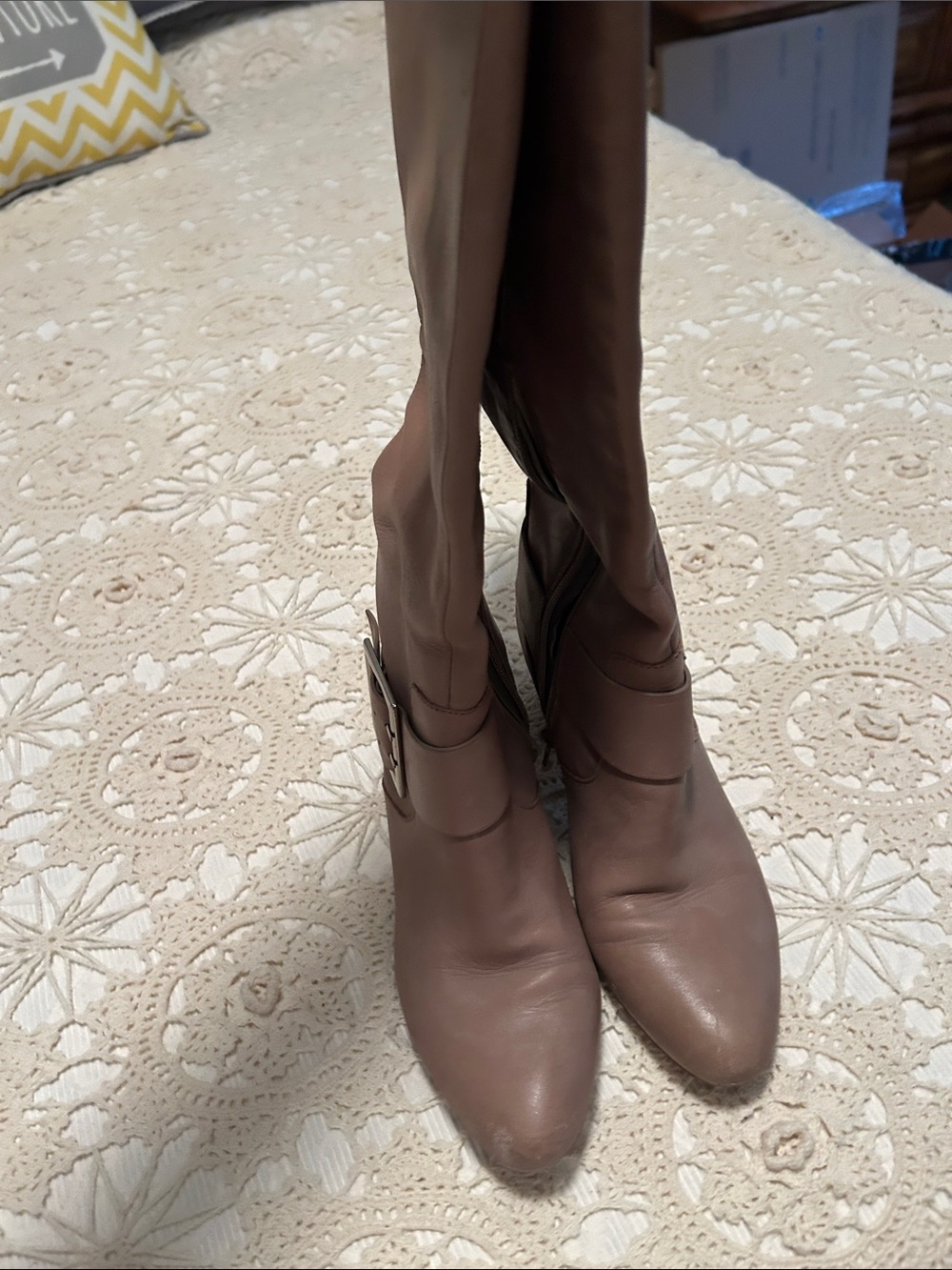 Women's Taupe Knee-High Leather Boots